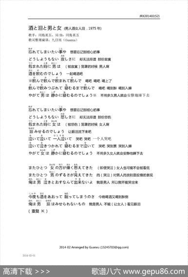 【日】酒と泪と男と女（男人酒女人泪） - 河島英五|河島英五