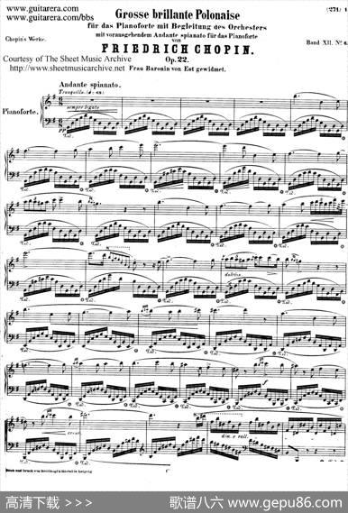 GrandePolonaiseBrilliantePrecededbyanAndanteSpianatoOp.22（平静的行板与华丽的波兰舞曲·总谱）|肖邦-chopin