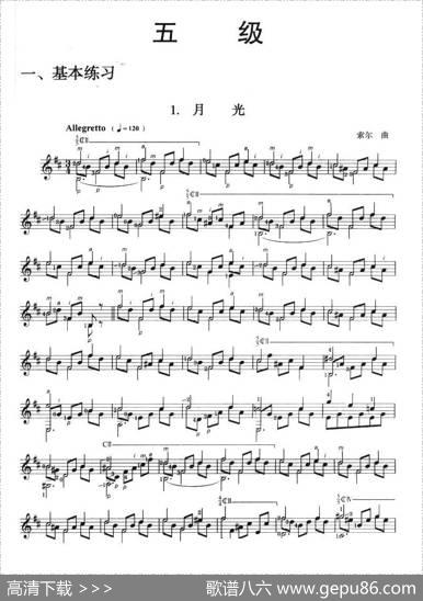 古典吉他考级五级练习曲（2首）