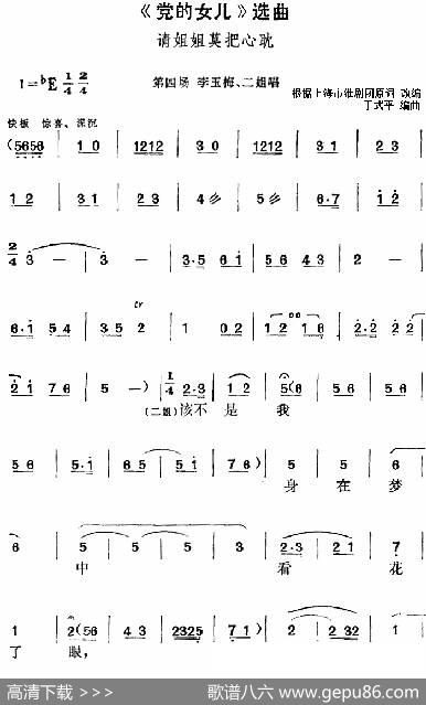 《党的女儿》选曲：请姐姐莫把心耽（第四场李玉梅、二姐唱段） - 根据上海市淮剧团原词改编|丁式平编曲