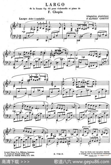 SonataforCelloandPianoingMinorOp.65（g小调大提琴奏鸣曲·柯尔托改编广板乐章钢琴独奏谱）|肖邦-chopin曲、柯尔托改编