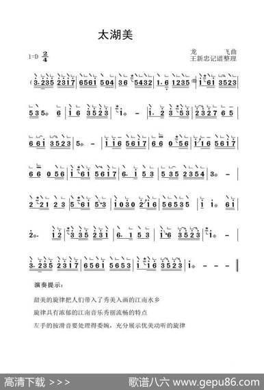 太湖美（古筝大字谱）|龙飞