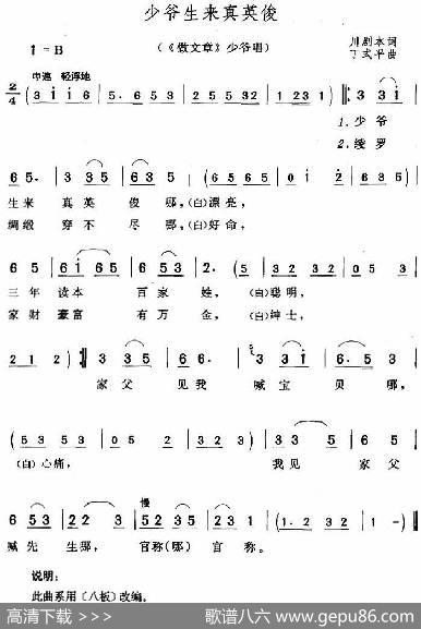 少爷生来真英俊（《做文章》少爷唱段） - 川剧本|丁式平