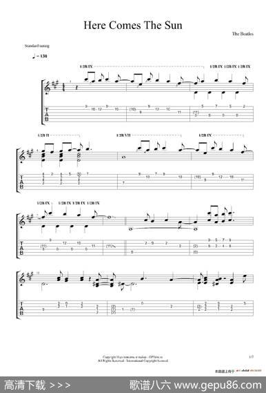 古典吉他：TheBeatles：HereComesTheSun