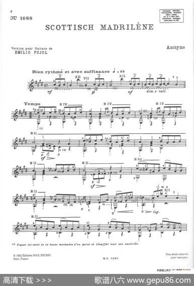 ScottischMadrilene.-Anonyme.-TranscriptionEmilioPujol（古典吉他）