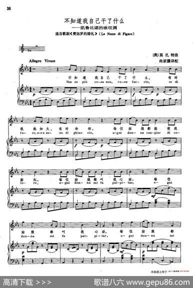 声乐教学曲库2-6[奥]不知道我自己干了什么（正谱）（选自歌剧《费加罗的婚礼》）|[奥]W.莫扎特