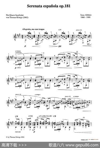 SerenataEspanolaOp.181(BesserbekanntalsCadizderSuiteespanolaop.47)（古典吉他）|​伊萨克·阿尔贝尼斯