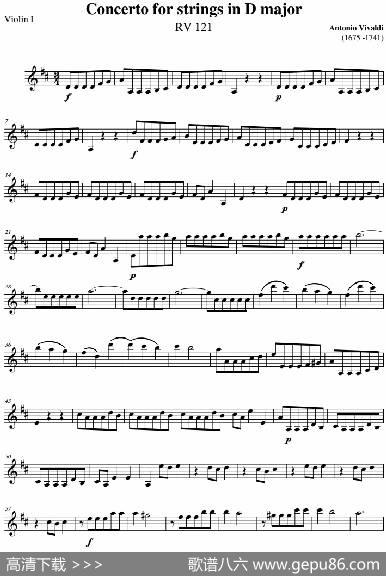 ConcertoforstringsinDMajor（RV121、ViolinⅠ分谱）|AntonioVivaldi