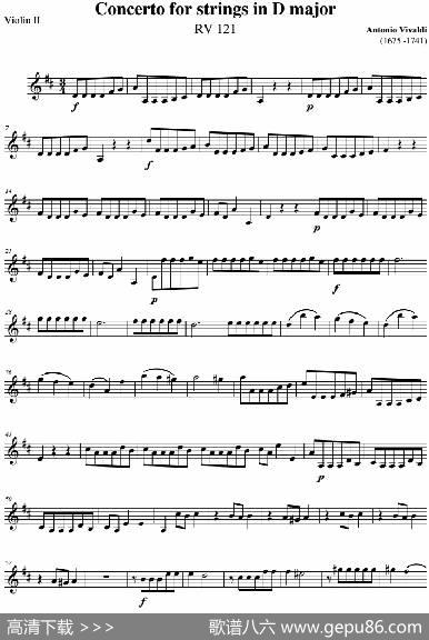 ConcertoforstringsinDMajor（RV121、ViolinⅡ分谱）|AntonioVivaldi