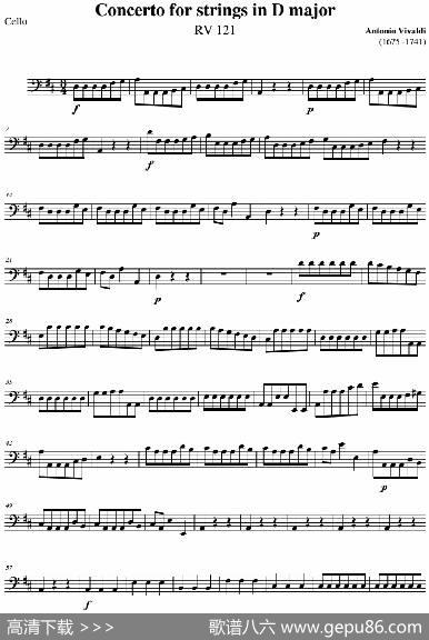 ConcertoforstringsinDMajor（RV121、Cello分谱）|AntonioVivaldi