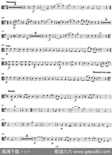 Mozart《StringQuartetNo.1inGMajor,K.80》（Viola分谱）