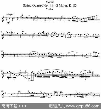 Mozart《StringQuartetNo.1inGMajor,K.80》（ViolinⅠ分谱）