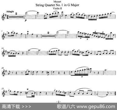 Mozart《StringQuartetNo.1inGMajor,K.80》（ViolinⅡ分谱）