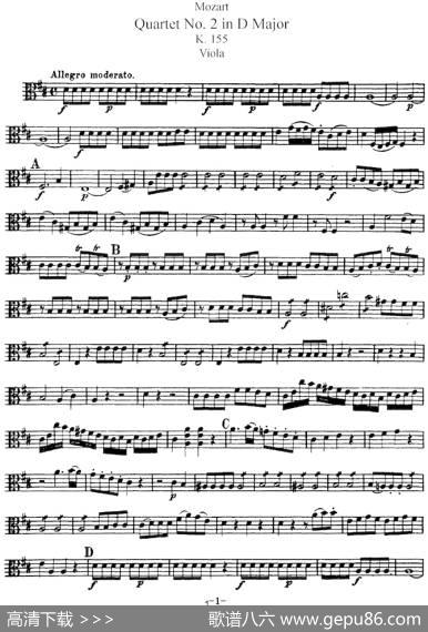 Mozart《QuartetNo.2inDMajor,K.155》（Viola分谱）