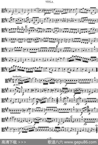 Mozart《QuartetNo.2inDMajor,K.155》（Viola分谱）