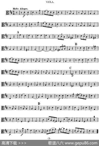 Mozart《QuartetNo.2inDMajor,K.155》（Viola分谱）