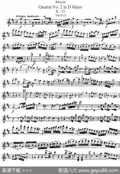Mozart《QuartetNo.2inDMajor,K.155》（Violin1分谱）