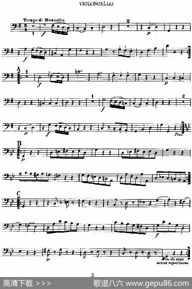 Mozart《QuartetNo.3inGMajor,K.156》（Cello分谱）