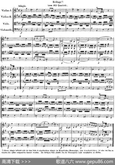 Mozart《QuartetNo.3inGMajor,K.156》（总谱）