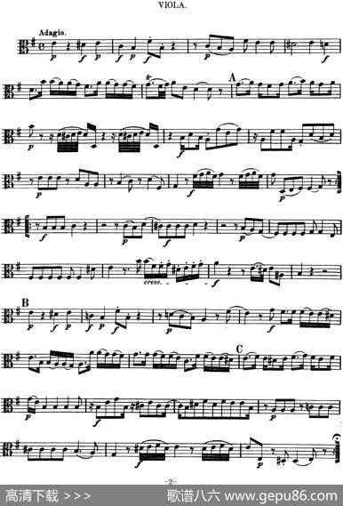 Mozart《QuartetNo.3inGMajor,K.156》（Viola分谱）