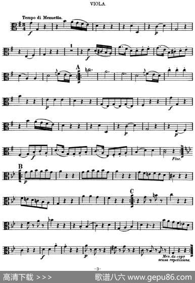 Mozart《QuartetNo.3inGMajor,K.156》（Viola分谱）
