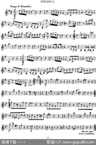 Mozart《QuartetNo.3inGMajor,K.156》（Violin1分谱）