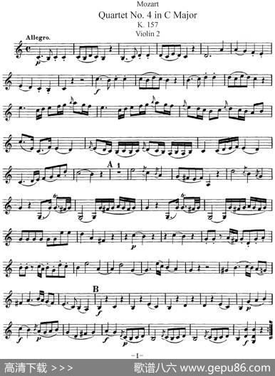 Mozart《QuartetNo.4inCMajor,K.157》（Violin2分谱）