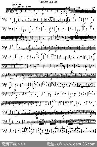 Mozart《QuartetNo.6inBbMajor,K.159》（Cello分谱）