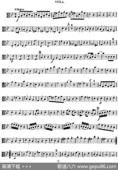 Mozart《QuartetNo.6inBbMajor,K.159》（Viola分谱）