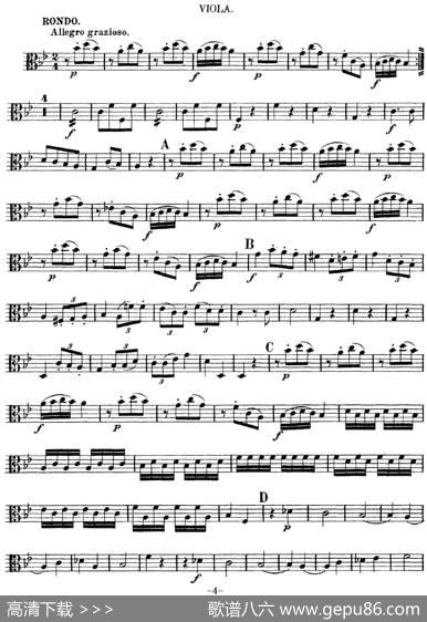 Mozart《QuartetNo.6inBbMajor,K.159》（Viola分谱）