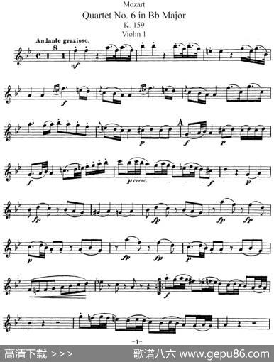Mozart《QuartetNo.6inBbMajor,K.159》（Violin1分谱）