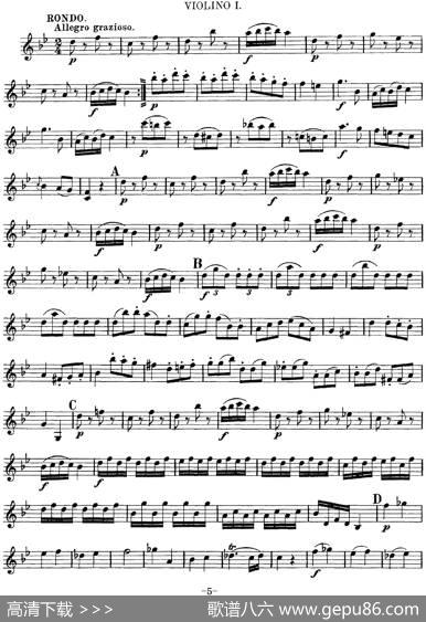 Mozart《QuartetNo.6inBbMajor,K.159》（Violin1分谱）
