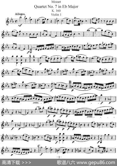 Mozart《QuartetNo.7inEbMajor,K.160》（Violin1分谱）