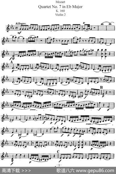 Mozart《QuartetNo.7inEbMajor,K.160》（Violin2分谱）