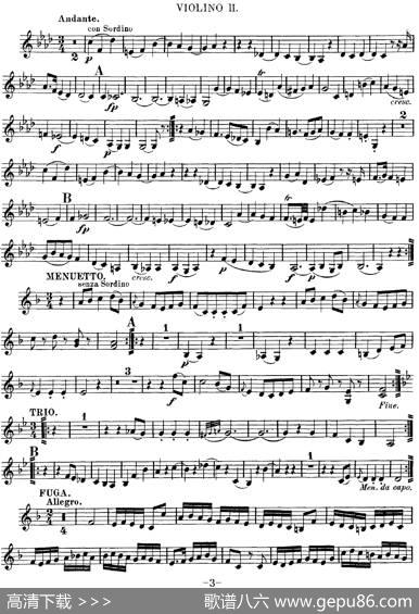 Mozart《QuartetNo.8inFMajor,K.168》（Violin2分谱）