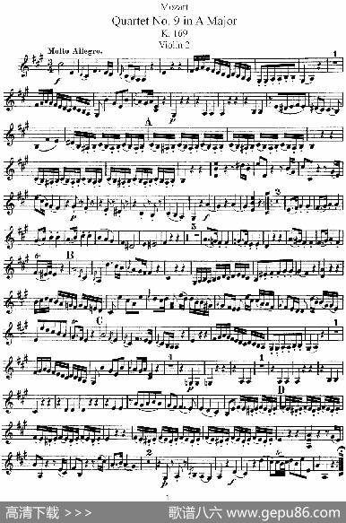 Mozart《QuartetNo.9inAMajor,K.169》（Violin2分谱）