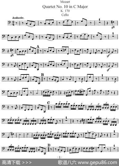Mozart《QuartetNo.10inCMajor,K.170》（Cello分谱）