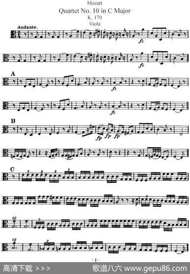 Mozart《QuartetNo.10inCMajor,K.170》(Viola分谱)