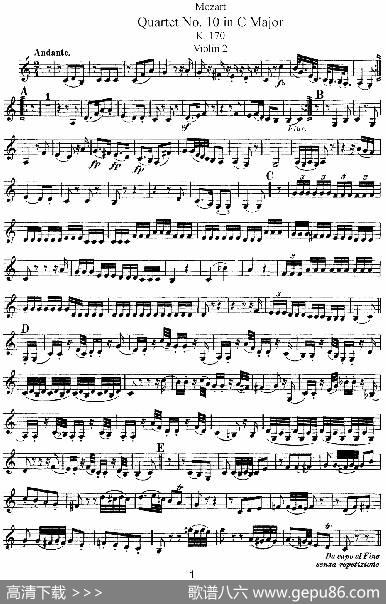 Mozart《QuartetNo.10inCMajor,K.170》（Violin2分谱）