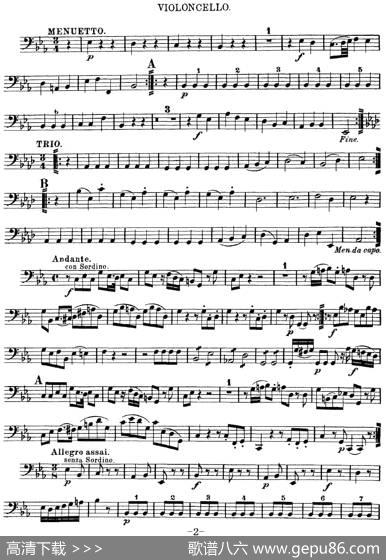 Mozart《QuartetNo.11inEbMajor,K.171》（Cello分谱）