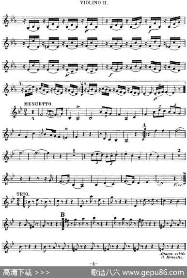 Mozart《QuartetNo.12inBbMajor,K.172》（Violin2分谱）