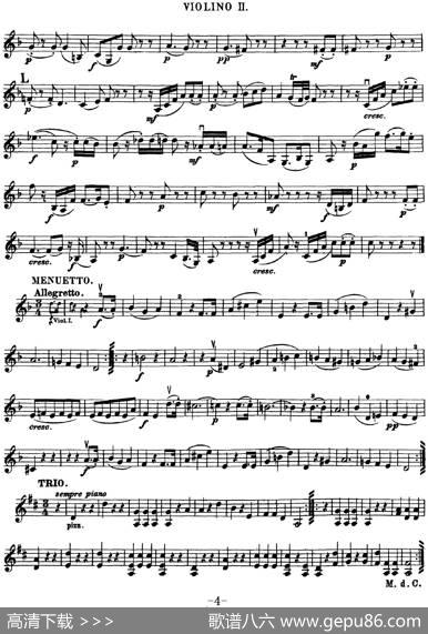 Mozart《QuartetNo.15inDMinor,K.421》（Violin2分谱）