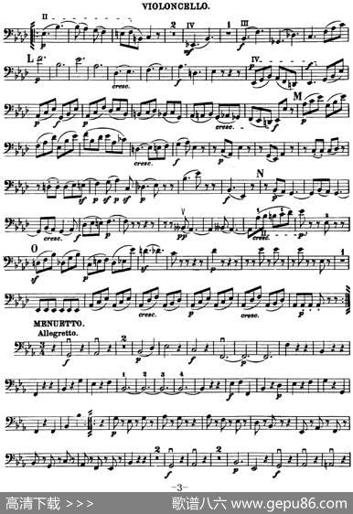 Mozart《QuartetNo.16inEbMajor,K.428》（Cello分谱）