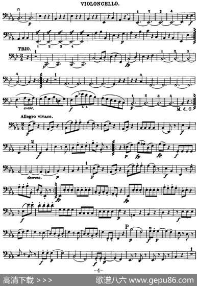 Mozart《QuartetNo.16inEbMajor,K.428》（Cello分谱）