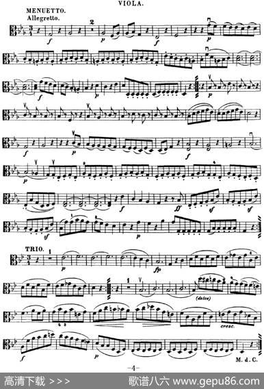 Mozart《QuartetNo.16inEbMajor,K.428》（Viola分谱）