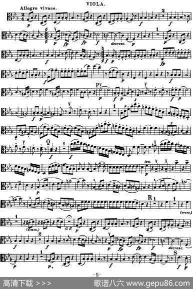 Mozart《QuartetNo.16inEbMajor,K.428》（Viola分谱）