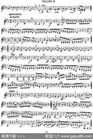 Mozart《QuartetNo.16inEbMajor,K.428》（Violin2分谱）
