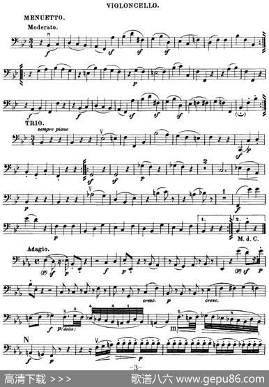 Mozart《QuartetNo.17inBbMajor,K.458》（Cello分谱）