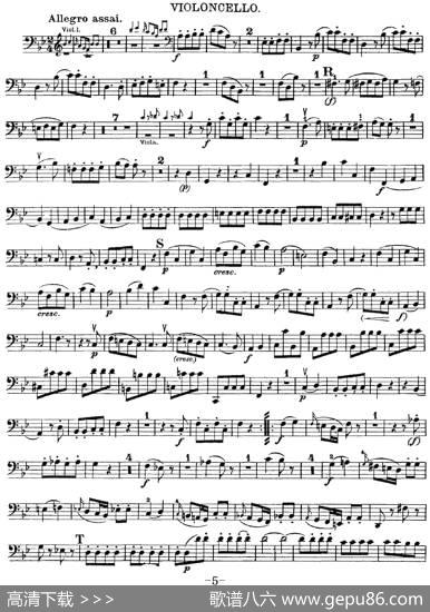 Mozart《QuartetNo.17inBbMajor,K.458》（Cello分谱）