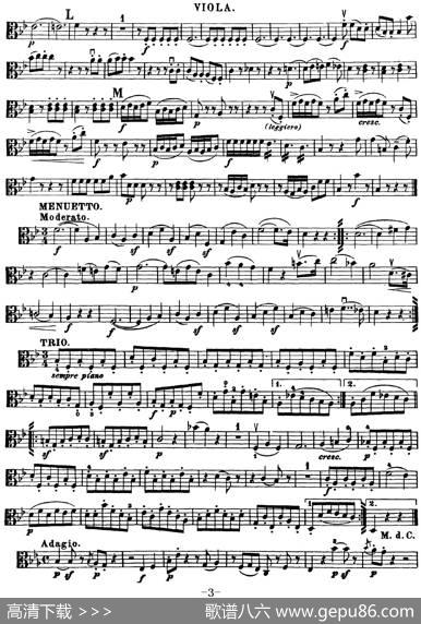 Mozart《QuartetNo.17inBbMajor,K.458》（Viola分谱）